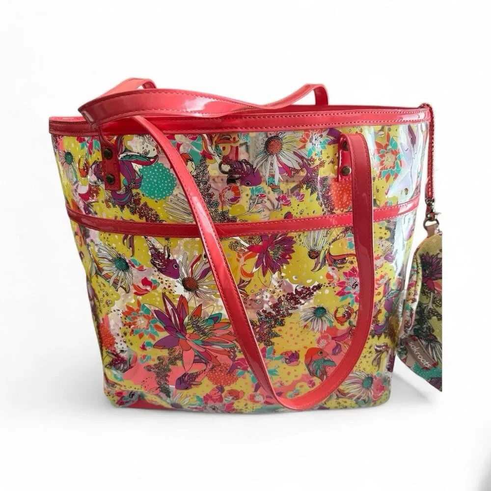 Sakroots Clear Koi Tote Shoulder Purse Coral BeachPool Bag w/Makeup Wallet‎